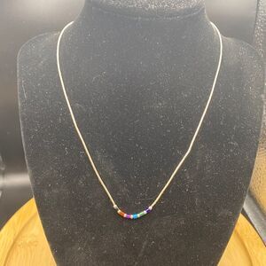 925 silver 16” liquid silver necklace with multiple colored stones